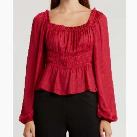 Melrose and Market Tops - Melrose & Market Women's Red Long Sleeve Peplum Top